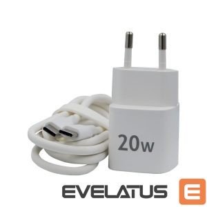 Adapteriai Evelatus  FusionChage Wall Charger Bundle 20W Power Adapter - 60W USB-C to USB-C Silicone Cable White