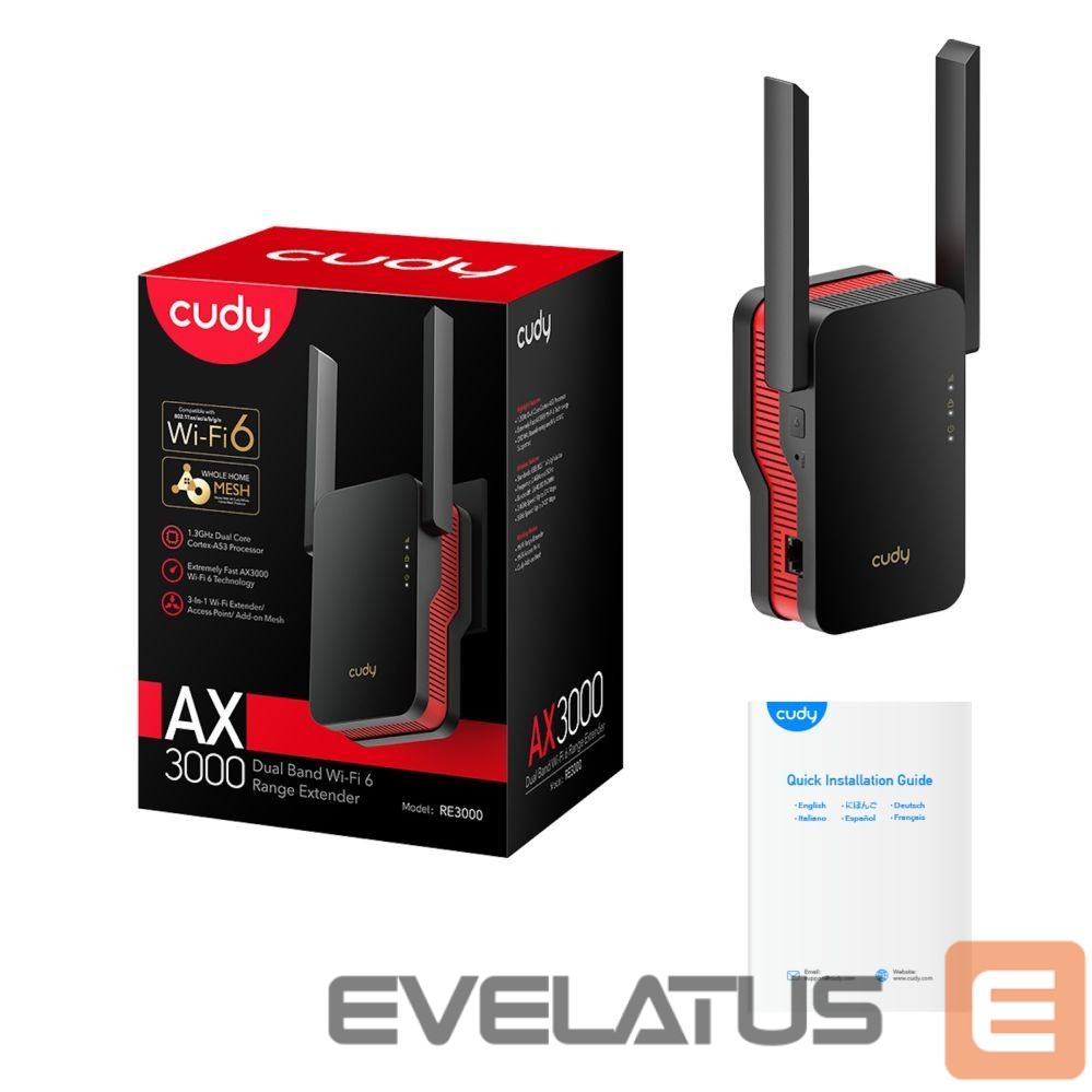 Maršrutizatoriai Cudy RE3000 MeshFlex AX3000 WiFi 6 Mesh Repeater Dual Band Gigabit Port WPS WPA3 Signal Light White