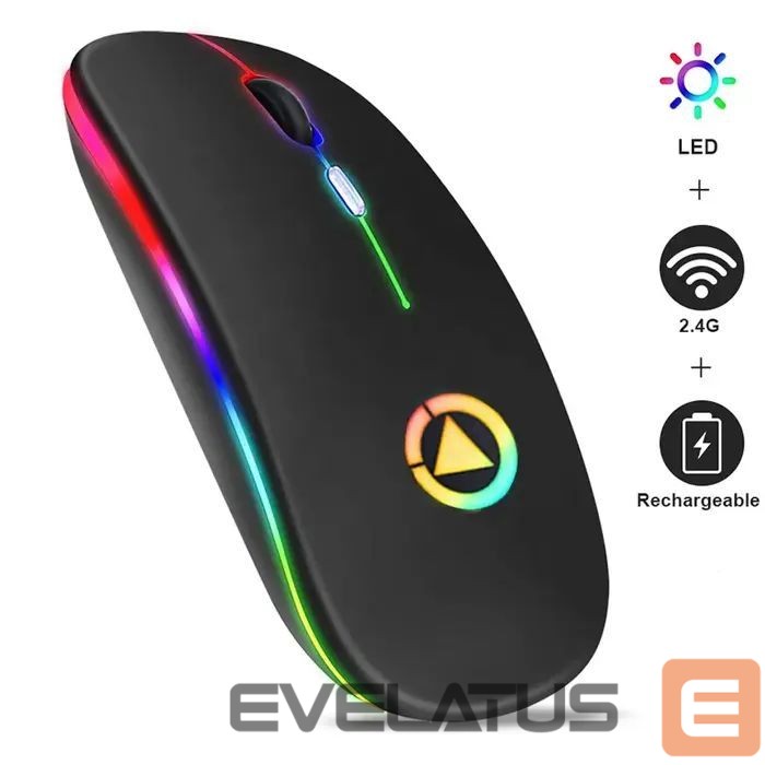 Kompiuterio pelė GameBox MR12 Wireless Mouse with RGB Lighting Silent Click USB Rechargeable Ergonomic Design Black