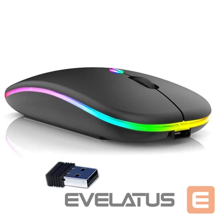 Kompiuterio pelė GameBox MR12 Wireless Mouse with RGB Lighting Silent Click USB Rechargeable Ergonomic Design Black