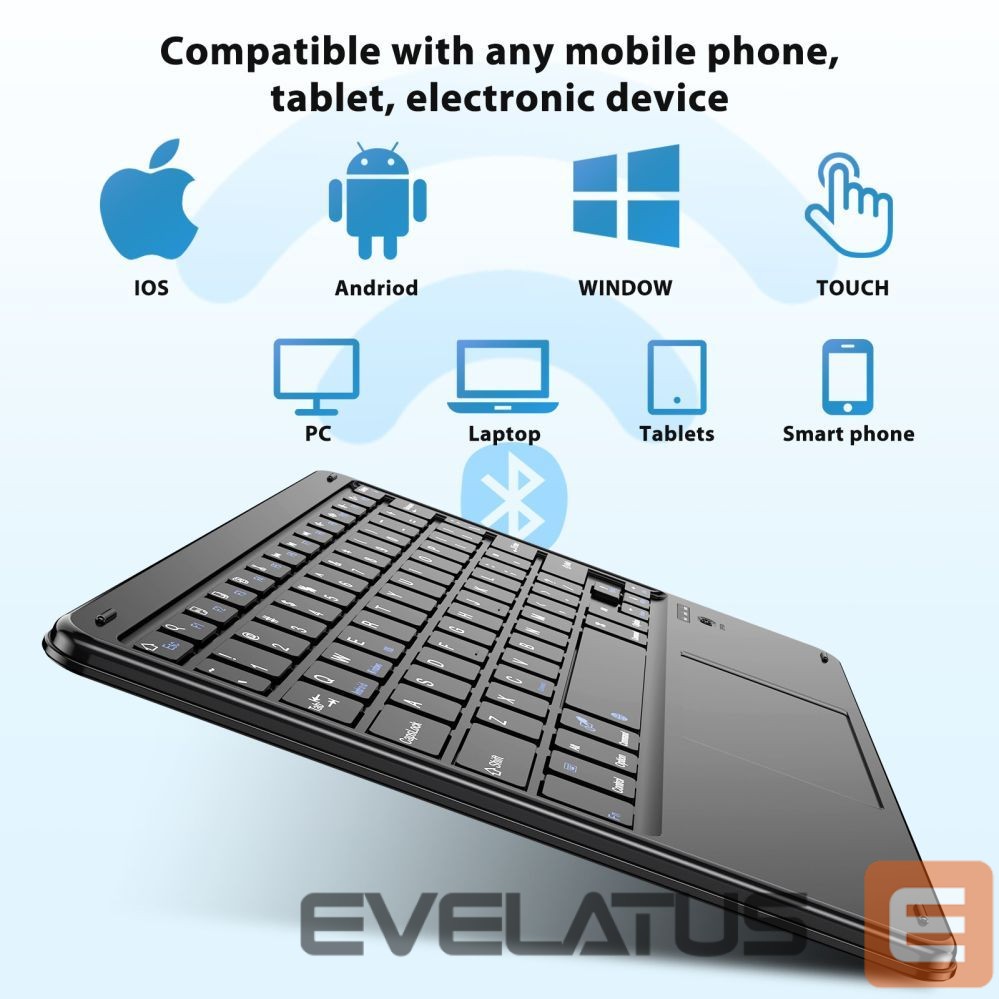 Kompiuterio klaviatūra Blackview K2 Bluetooth Keyboard Wireless Slim 10" for Tablet & Smartphone, Bluetooth 3.0, 280mAh Battery, Windows / Android / iOS Black