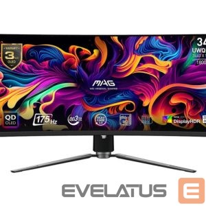 Monitoriai MSI  LCD Monitor||34"|Curved/21 : 9|Panel QD-OLED|3440x1440|21:9|175Hz|Matte|0.03 ms|Swivel|Height adjustable|Tilt|Colour Black|MAG341CQPQD-OLED 
