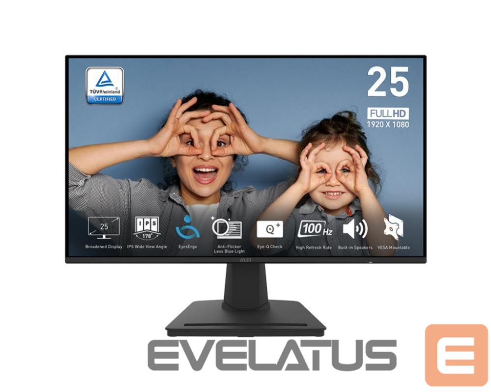 Monitoriai MSI LCD Monitor||PRO MP252|24.5"|Panel IPS|1920x1080|16:9|100Hz|Matte|1 ms|Speakers|Tilt|Colour Black|PROMP252