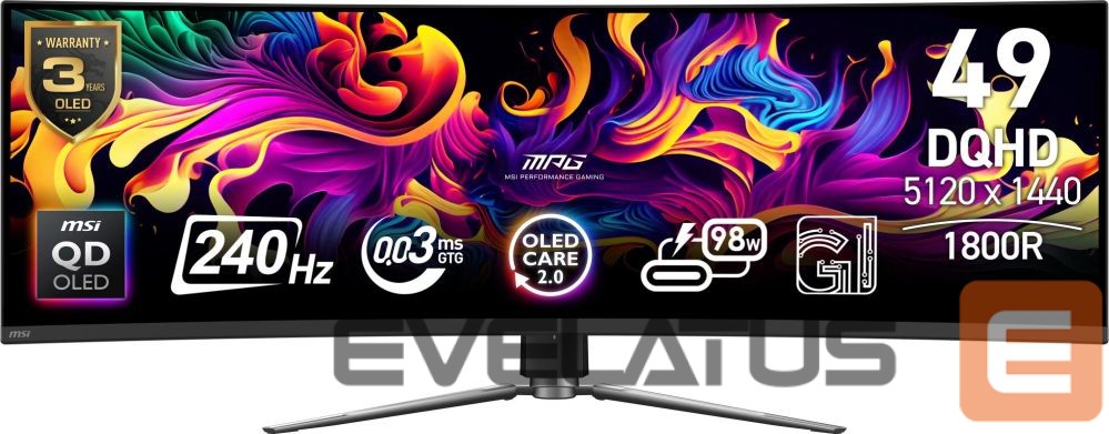 Monitoriai MSI Monitor||49 "|5120 x 1440 pixels|Dual QHD|Native aspect ratio 32:9|QD-OLED|Curved|MPG491CQPXQD-OLED