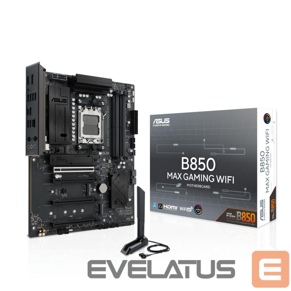 AMD procesoriaus pagrindinė plokštė Asus Mainboard||AMD B850|Socket AM5|ATX|RAM DDR5-SDRAM|4xSlots|Wi-Fi Yes|Bluetooth Yes|3xNumber of M.2 (M) slots|B850MAXGAMINGWIFI