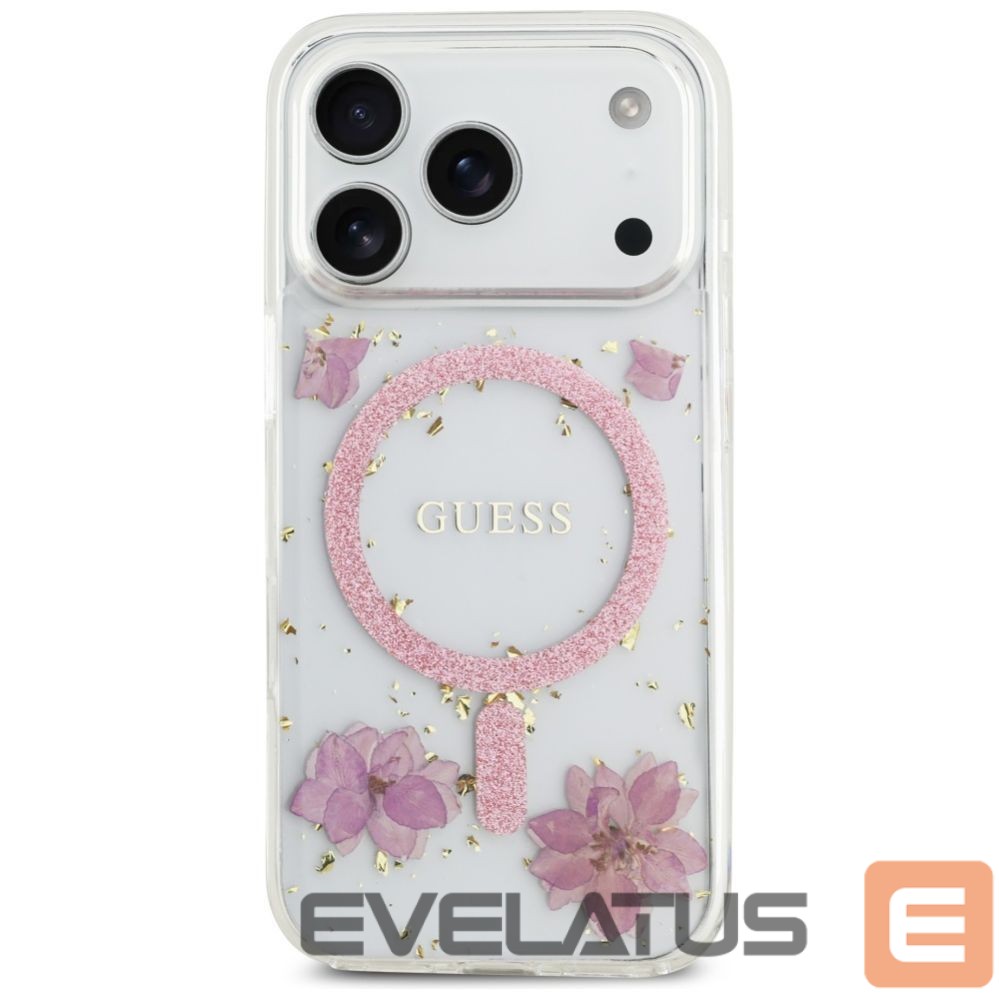 Kitos prekės Guess Guess Resin Flowers Glitter MagSafe Case for iPhone 17 Pro - Pink