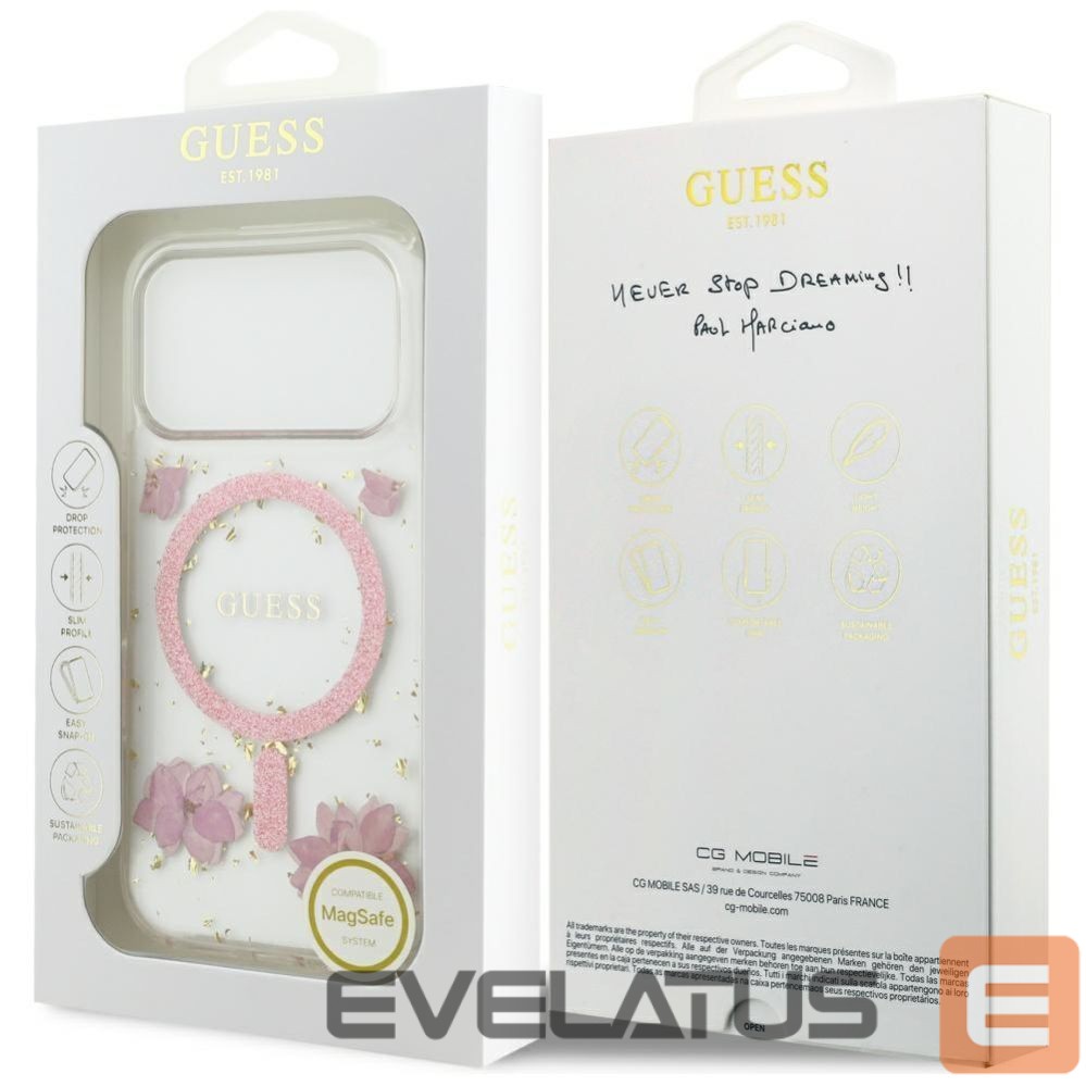 Kitos prekės Guess Guess Resin Flowers Glitter MagSafe Case for iPhone 17 Pro - Pink