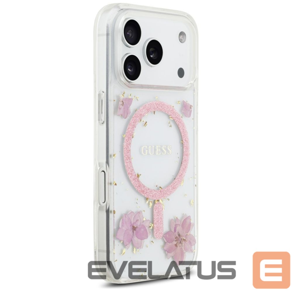 Kitos prekės Guess Guess Resin Flowers Glitter MagSafe Case for iPhone 17 Pro - Pink
