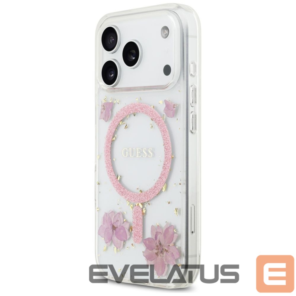 Kitos prekės Guess Guess Resin Flowers Glitter MagSafe Case for iPhone 17 Pro - Pink