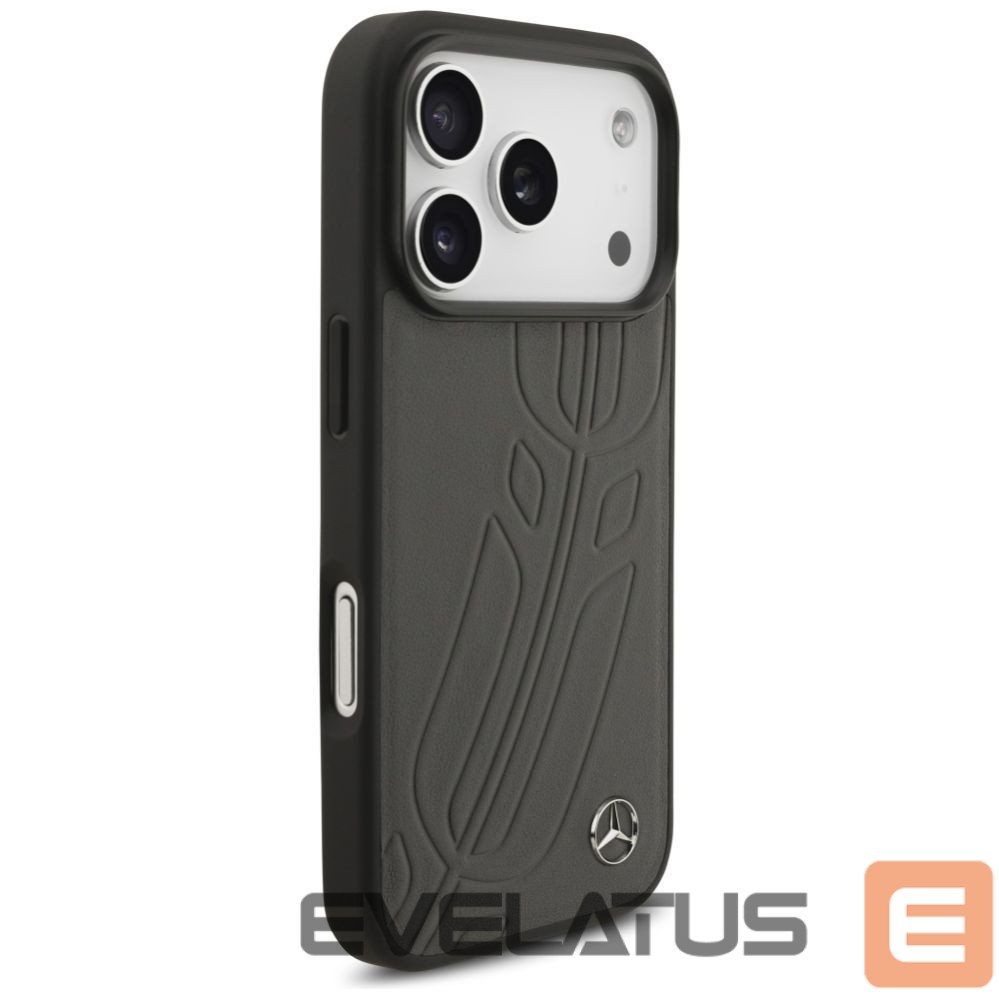 Kitos prekės Mercedes-Benz Mercedes Leather Large Laurel Leave MagSafe Case for iPhone 17 Pro - Black and Gray