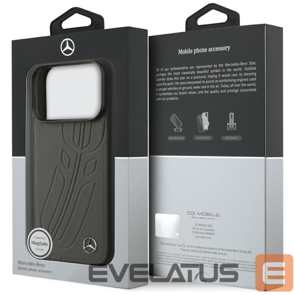 Kitos prekės Mercedes-Benz Mercedes Leather Large Laurel Leave MagSafe Case for iPhone 17 Pro - Black and Gray