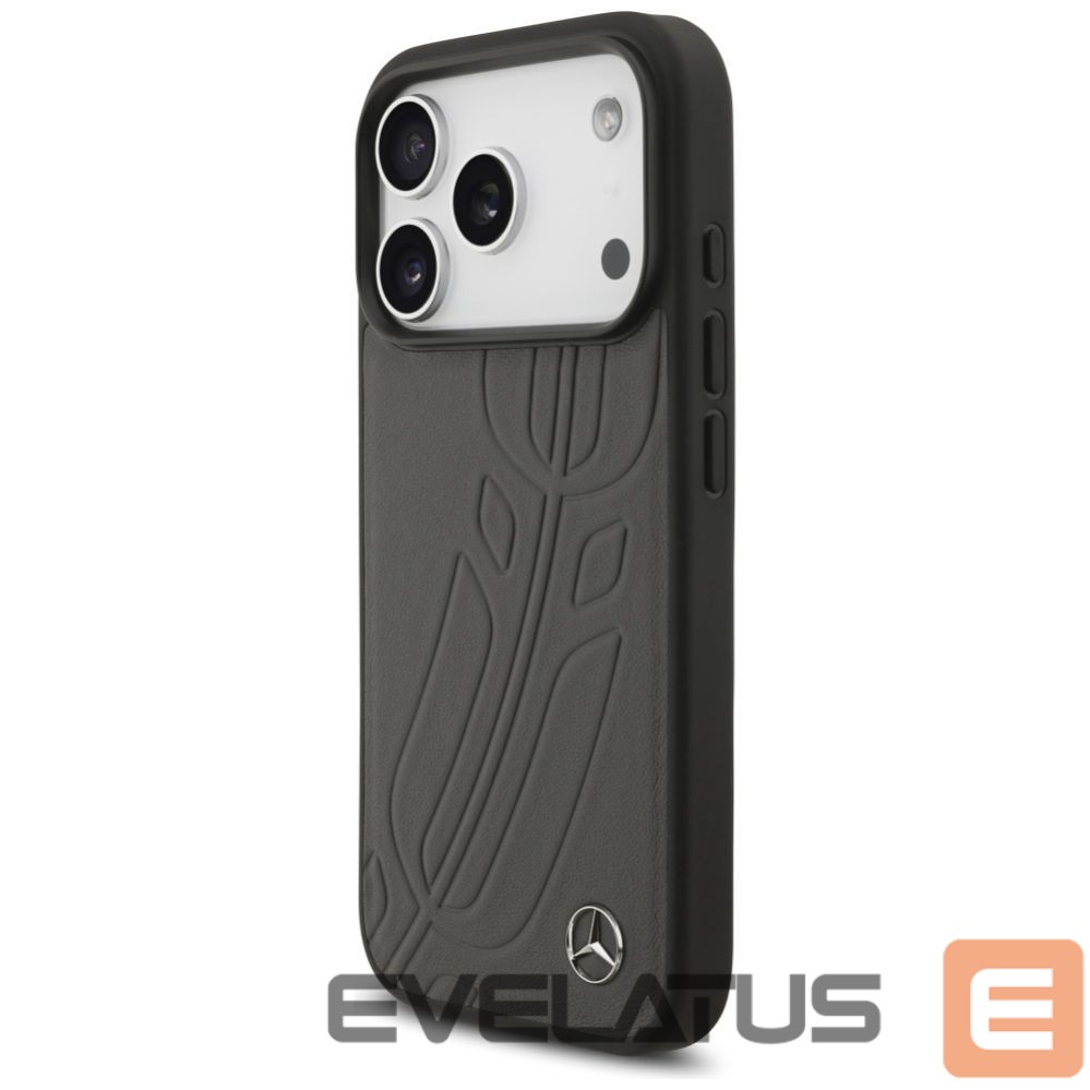 Kitos prekės Mercedes-Benz Mercedes Leather Large Laurel Leave MagSafe Case for iPhone 17 Pro - Black and Gray