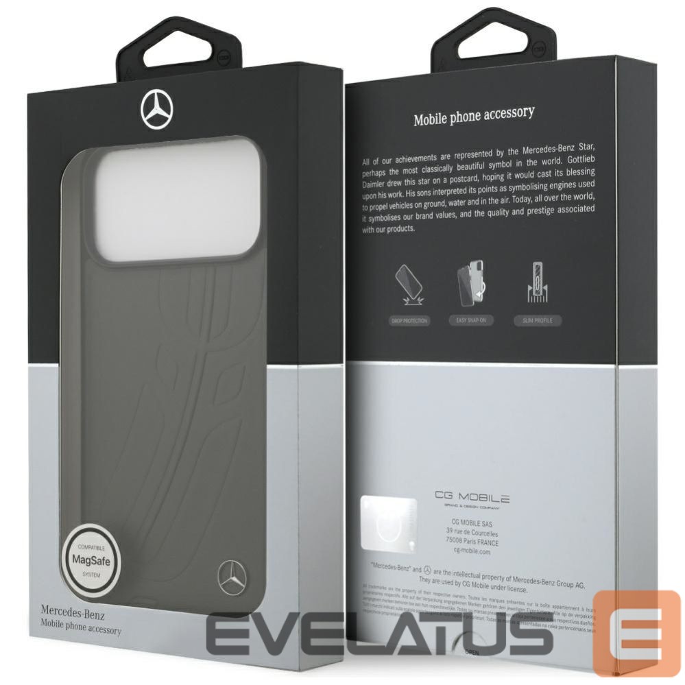 Kitos prekės Mercedes-Benz Mercedes Leather Large Laurel Leave MagSafe Case for iPhone 17 Pro Max - Black and Gray