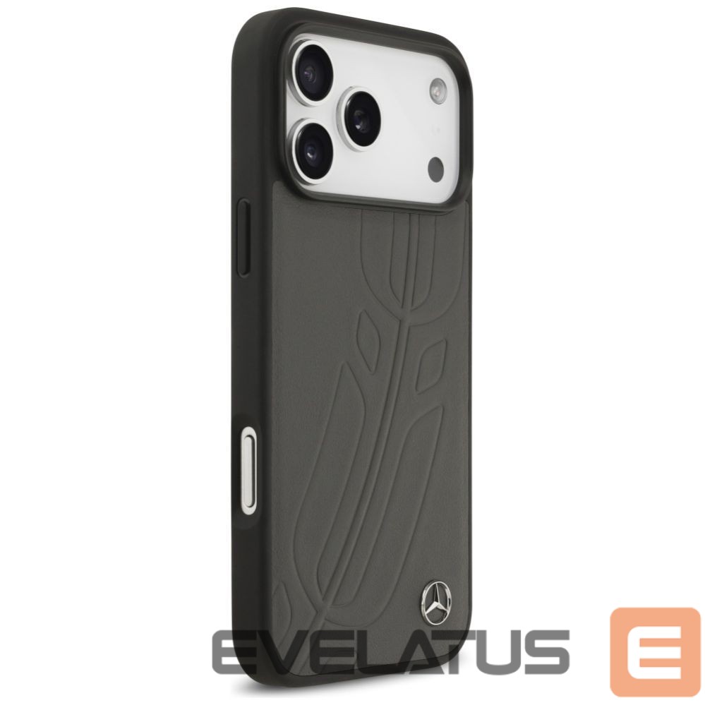 Kitos prekės Mercedes-Benz Mercedes Leather Large Laurel Leave MagSafe Case for iPhone 17 Pro Max - Black and Gray