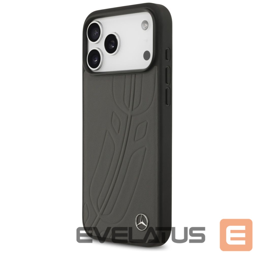Kitos prekės Mercedes-Benz Mercedes Leather Large Laurel Leave MagSafe Case for iPhone 17 Pro Max - Black and Gray