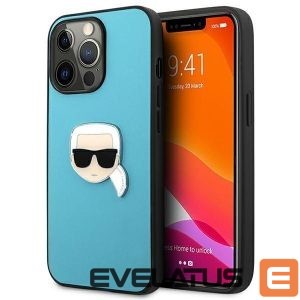 Nugarėlės dėklai Karl Lagerfeld  Karl Lagerfeld KLHCP13XPKMB iPhone 13 Pro Max 6,7" niebieski/blue hardcase Leather Ikonik Karl`s Head Metal 