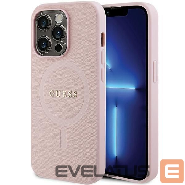 Nugarėlės dėklai Guess Guess GUHMP14LPSAHMCP case for iPhone 14 Pro - pink Saffiano MagSafe