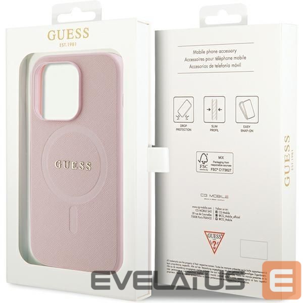 Nugarėlės dėklai Guess Guess GUHMP14LPSAHMCP case for iPhone 14 Pro - pink Saffiano MagSafe