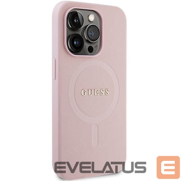 Nugarėlės dėklai Guess Guess GUHMP14LPSAHMCP case for iPhone 14 Pro - pink Saffiano MagSafe