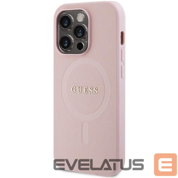 Nugarėlės dėklai Guess Guess GUHMP14LPSAHMCP case for iPhone 14 Pro - pink Saffiano MagSafe