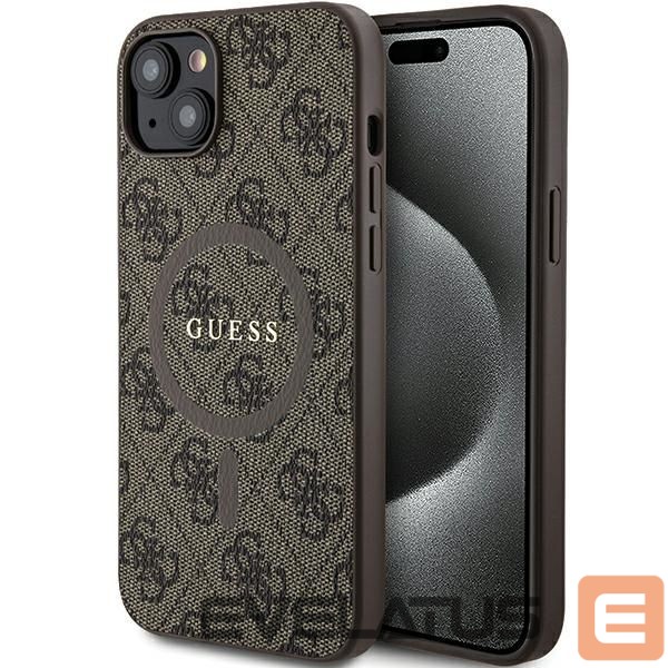 Nugarėlės dėklai Guess Guess 4G Collection Leather Metal Logo MagSafe Case for iPhone 15 Plus / 14 Plus - Brown