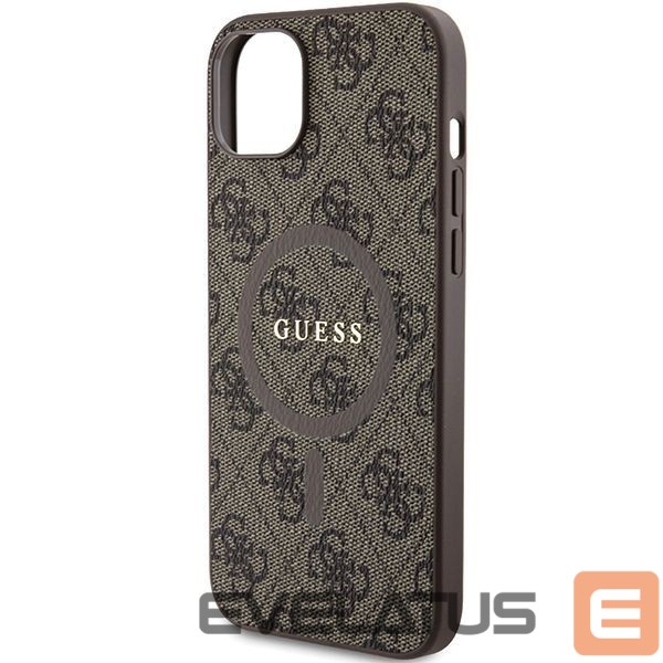 Nugarėlės dėklai Guess Guess 4G Collection Leather Metal Logo MagSafe Case for iPhone 15 Plus / 14 Plus - Brown