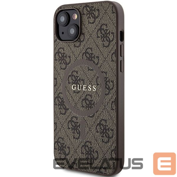 Nugarėlės dėklai Guess Guess 4G Collection Leather Metal Logo MagSafe Case for iPhone 15 Plus / 14 Plus - Brown
