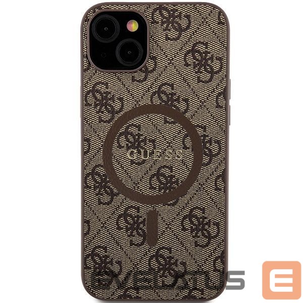 Nugarėlės dėklai Guess Guess 4G Collection Leather Metal Logo MagSafe Case for iPhone 15 Plus / 14 Plus - Brown