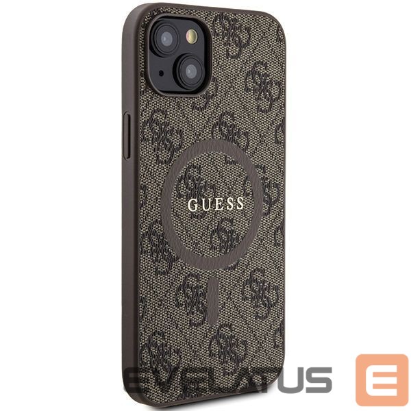 Nugarėlės dėklai Guess Guess 4G Collection Leather Metal Logo MagSafe Case for iPhone 15 Plus / 14 Plus - Brown