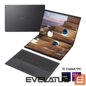 Nešiojamas kompiuteris Asus  | Zenbook Duo UX8407AA-SN066W | Moher Gray | 14 " | OLED | Touchscreen | 2.8K | 2880 x 1800 pixels | 144 Hz | Anti-Reflective | Intel Core Ultra X9 | 378H | 32 GB | LPDDR5X | Solid-state drive capacity 2000 GB | Intel Arc Graphics | Windows 11 Pro | 802.11be | Bluetooth version 5.4 | Keyboard language US international | Keyboard backlit | Warranty 24 month(s) | Battery warranty 12 month(s) 