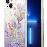 Nugarėlės dėklai Guess Apple iPhone 14 6,1 hardcase Flower Liquid Glitter Purple