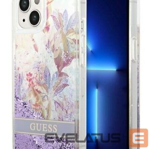 Nugarėlės dėklai Guess Apple iPhone 14 6,1 hardcase Flower Liquid Glitter Purple