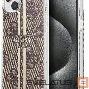 Nugarėlės dėklai Guess - iPhone 15 brown hardcase IML 4G Gold Stripe Brown