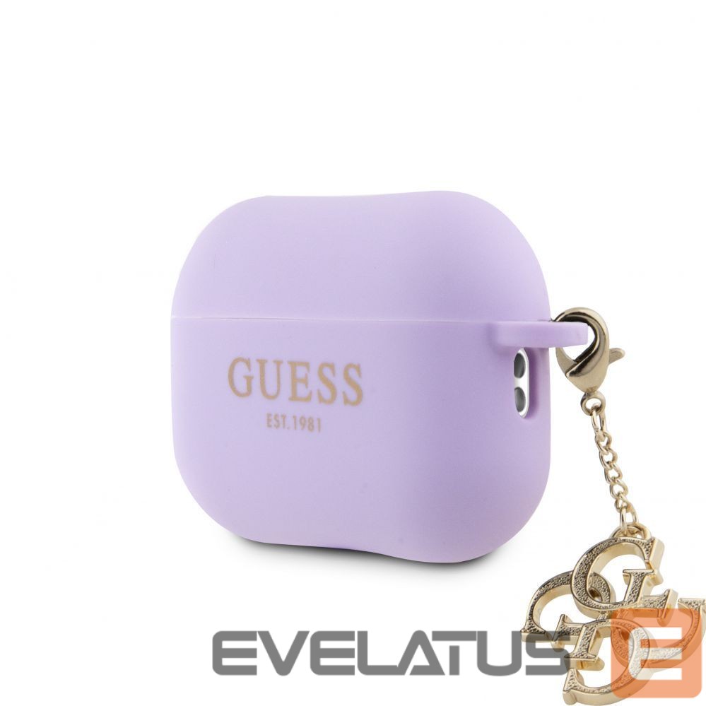 Dėklai ausinėms Guess Apple Airpods Pro 2 Case Silicone Classic Logo Gold With 4G Charm Purple