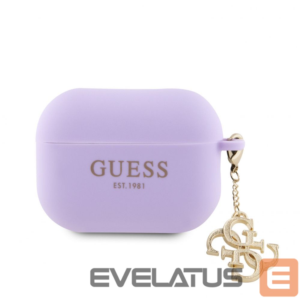 Dėklai ausinėms Guess Apple Airpods Pro 2 Case Silicone Classic Logo Gold With 4G Charm Purple