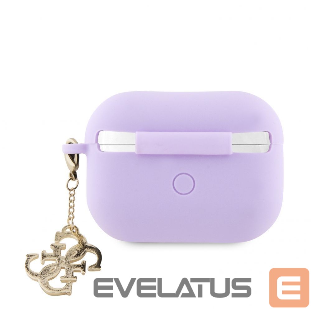 Dėklai ausinėms Guess Apple Airpods Pro 2 Case Silicone Classic Logo Gold With 4G Charm Purple