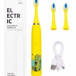 Dantų šepetėlis iLike  Kids Rechargeable Sonic Electric Toothbrush, USB Charging, 3 Brush Heads (1+2 Replacement Heads), Soft Bristles, Waterproof, Yellow Crocodile Design Yellow