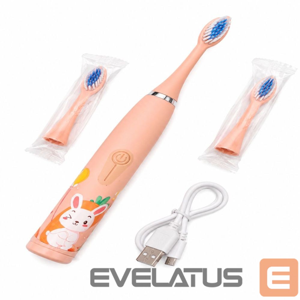 Dantų šepetėlis iLike Kids Rechargeable Sonic Electric Toothbrush, USB Charging, 3 Brush Heads (1+2 Replacement Heads), Soft Bristles, Waterproof, Bunny Design, Pink Pink