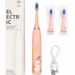 Dantų šepetėlis iLike  Kids Rechargeable Sonic Electric Toothbrush, USB Charging, 3 Brush Heads (1+2 Replacement Heads), Soft Bristles, Waterproof, Bunny Design, Pink Pink