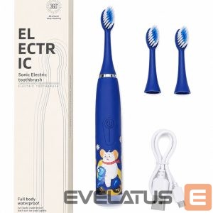 Dantų šepetėlis iLike  Kids Rechargeable Sonic Electric Toothbrush, USB Charging, 3 Brush Heads (1+2 Replacement Heads), Soft Bristles, Waterproof, Blue Bear Design Blue
