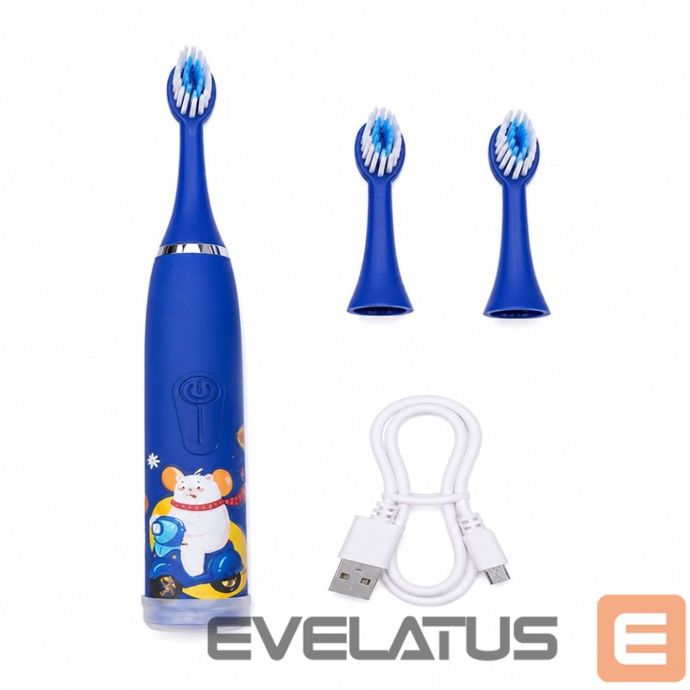 Dantų šepetėlis iLike Kids Rechargeable Sonic Electric Toothbrush, USB Charging, 3 Brush Heads (1+2 Replacement Heads), Soft Bristles, Waterproof, Blue Bear Design Blue