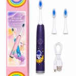 Dantų šepetėlis iLike  Kids Rechargeable Sonic Electric Toothbrush, USB Charging, 3 Brush Heads (1+2 Replacement Heads), Soft Bristles, Waterproof, Space Astronaut Design Purple