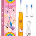 Dantų šepetėlis iLike  Kids Rechargeable Sonic Electric Toothbrush, USB Charging, 3 Brush Heads (1+2 Replacement Heads), Soft Bristles, Waterproof, Cute Hamster Design Orange