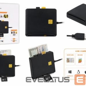 Adapteris iLike  4-in-1 USB Smart Card Reader with SIM, SD & Micro SD Support, CAC Reader for ID Cards, Bank Cards, eID and Memory Cards Black