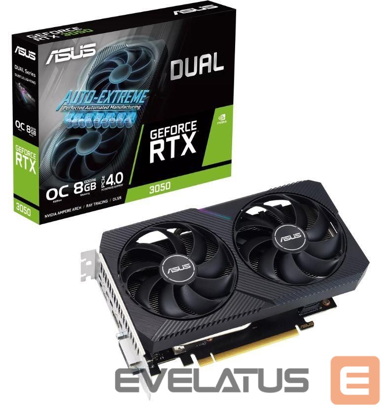 Vaizdo plokštės / Vaizdo plokštės Asus Graphics Card||NVIDIA GeForce RTX 3050|8 GB|GDDR6|128 bit|PCIE 4.0 16x|Dual Slot Fansink|1xDVI-D|1xHDMI|1xDisplayPort|DUAL-RTX3050-O8G-V2