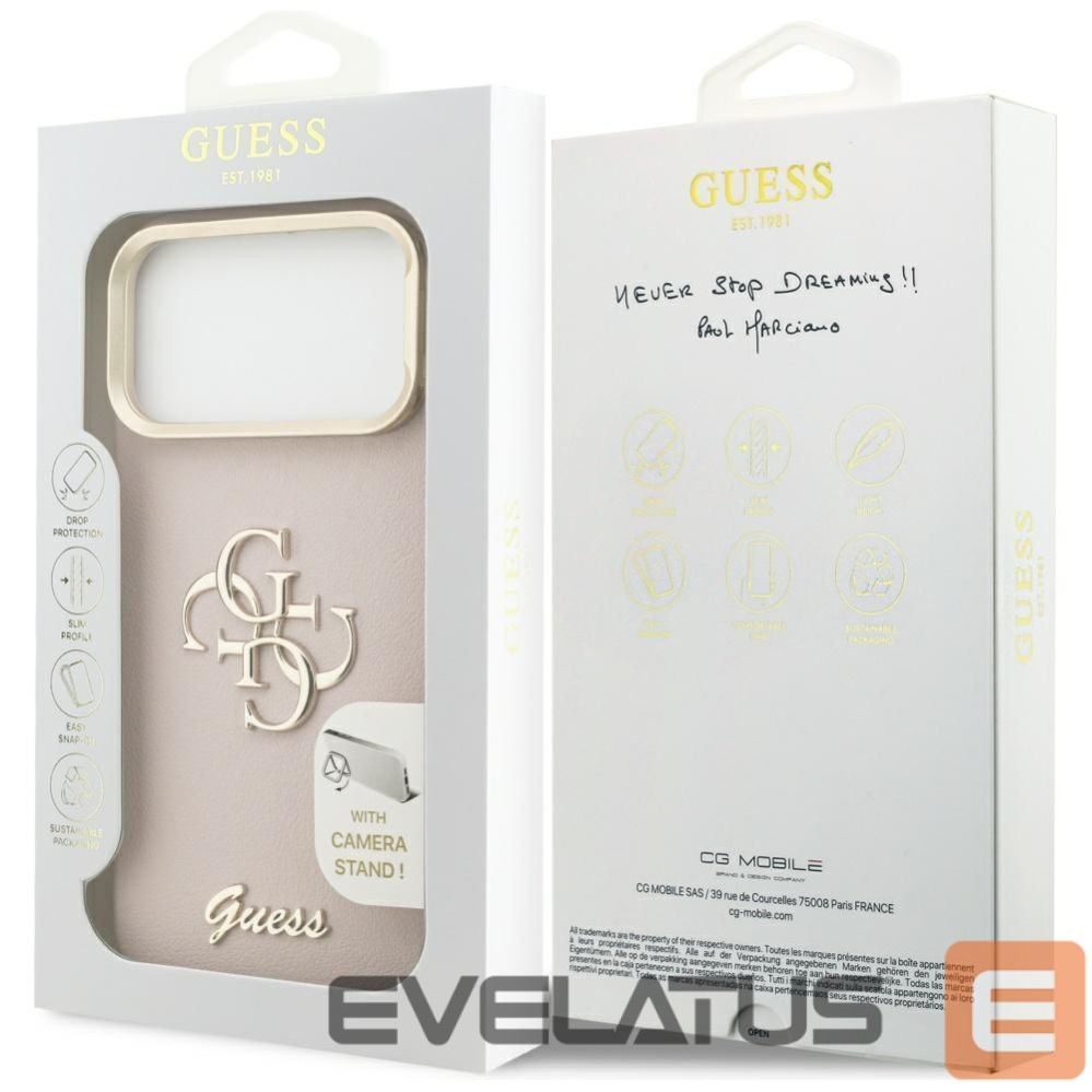 Kitos prekės Guess Guess Grained Big 4G & Stand Camera Case for iPhone 17 Pro Max - Pink
