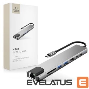 Kitos prekės Tech-Protect  Tech-Protect HB09 USB hub 8in1 TYPE-C + USB-A 3.0 + USB-C 3.0 + HDMI 4K 60HZ + SD/TF + PD100W + RJ45 1000 MB/S - gray 