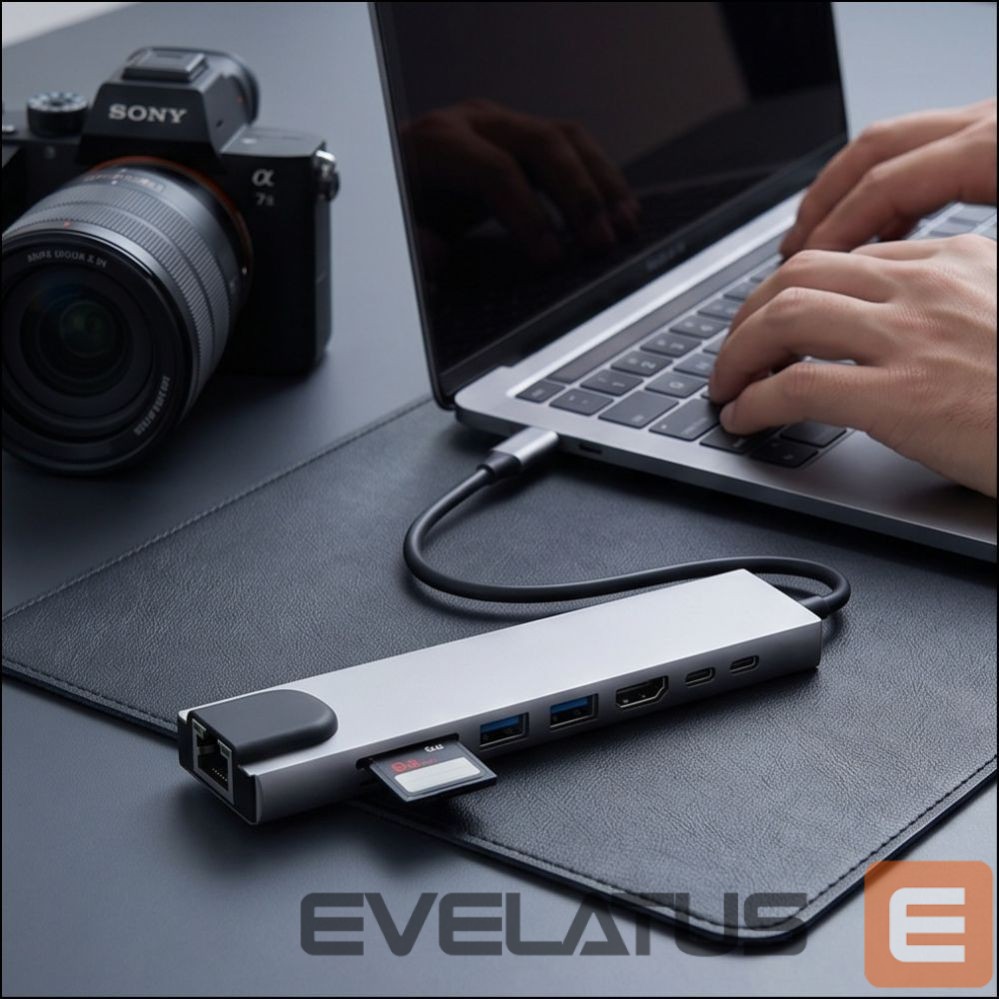 Kitos prekės Tech-Protect Tech-Protect HB09 USB hub 8in1 TYPE-C + USB-A 3.0 + USB-C 3.0 + HDMI 4K 60HZ + SD/TF + PD100W + RJ45 1000 MB/S - gray