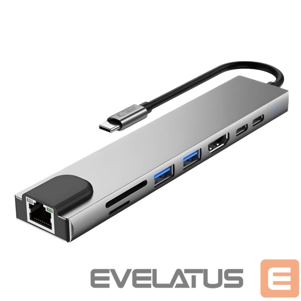 Kitos prekės Tech-Protect Tech-Protect HB09 USB hub 8in1 TYPE-C + USB-A 3.0 + USB-C 3.0 + HDMI 4K 60HZ + SD/TF + PD100W + RJ45 1000 MB/S - gray