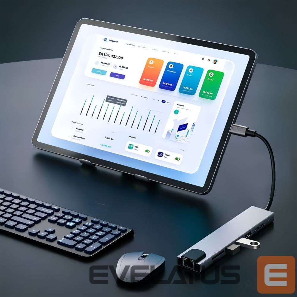 Kitos prekės Tech-Protect Tech-Protect HB09 USB hub 8in1 TYPE-C + USB-A 3.0 + USB-C 3.0 + HDMI 4K 60HZ + SD/TF + PD100W + RJ45 1000 MB/S - gray